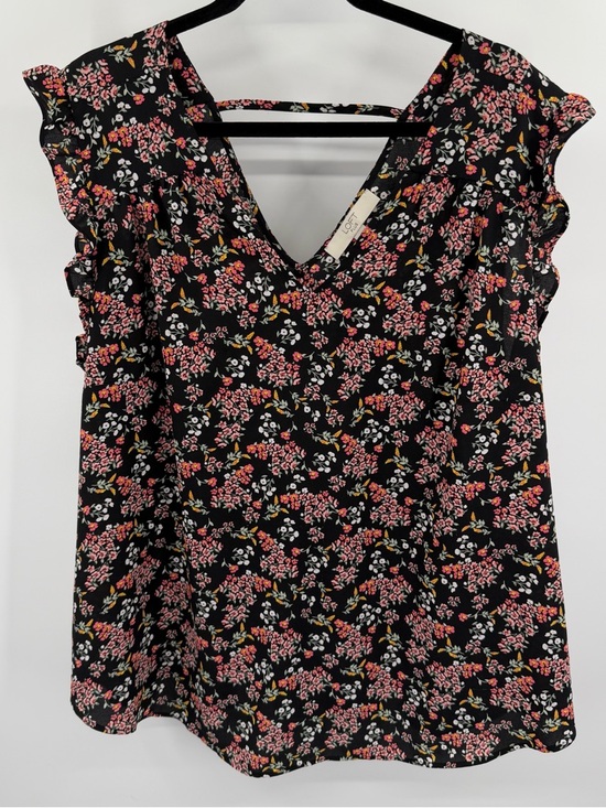 LOFT Tops - Loft Floral V-Neck Flutter Sleeve Top - Black/Pink floral size 22